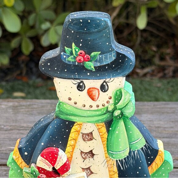 Hand painted Vintage Wood Snowman Christmas Decor Primitive Folk Art Let it Snow - Picture 2 of 8
